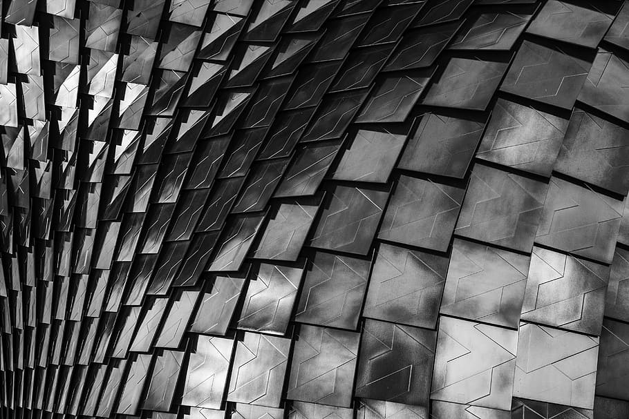 gray glass building, black ceramic tiles, Scales, architecture HD wallpaper