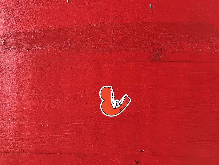 red and white heart sticker, wall, background, mouth, teeth HD wallpaper