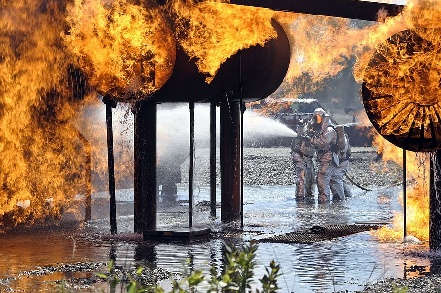firefighters, training, live, silhouette, protection, danger HD wallpaper