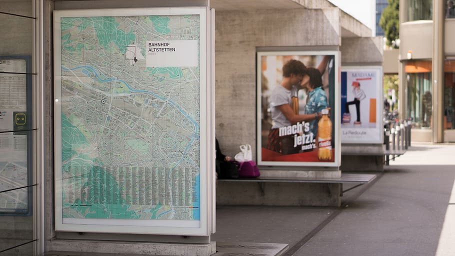 map with white steel frame, advertisement, billboard, outside HD wallpaper