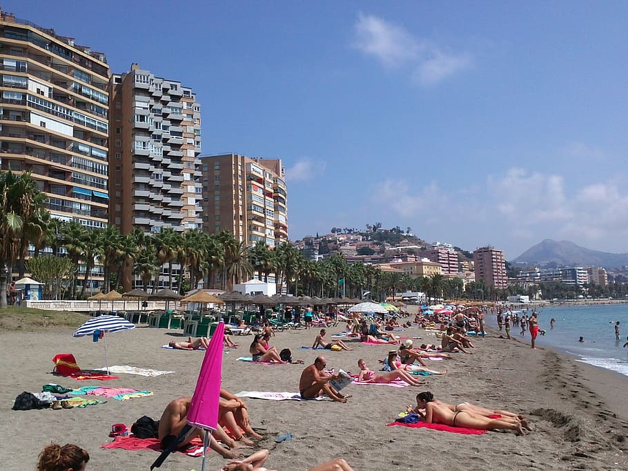 beach, malaga, spain, architecture, built structure, sky, building exterior HD wallpaper