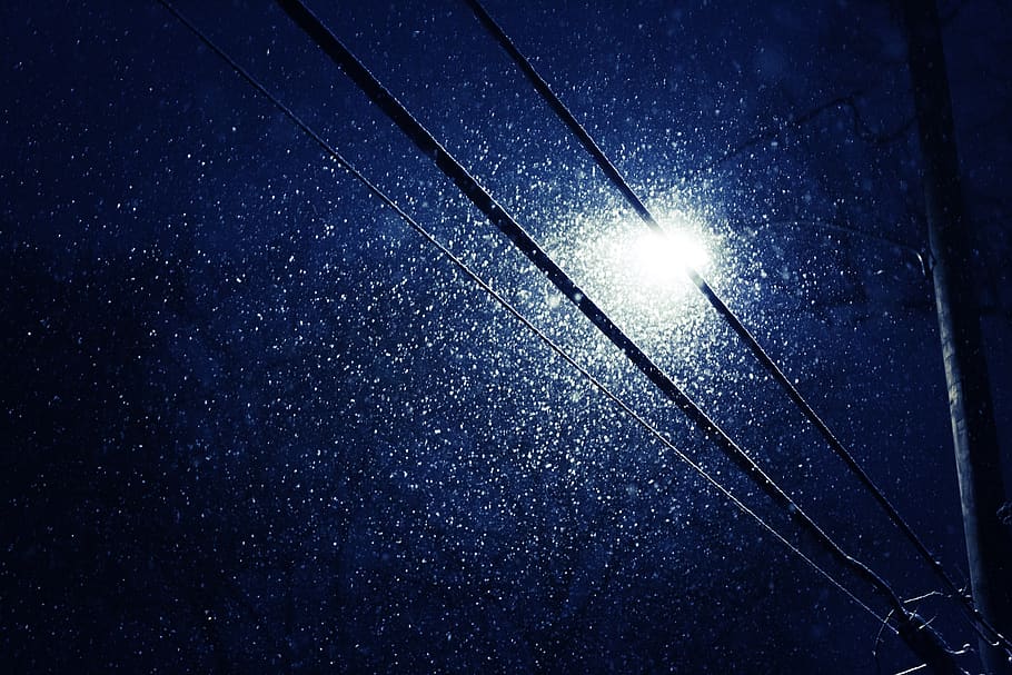 snow, falling, street, light, telephone, pole, night, time, HD wallpaper