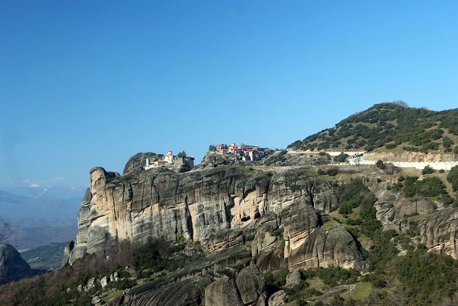 monastery, meteora, greece, rock, orthodox, kalambaka, sky HD wallpaper