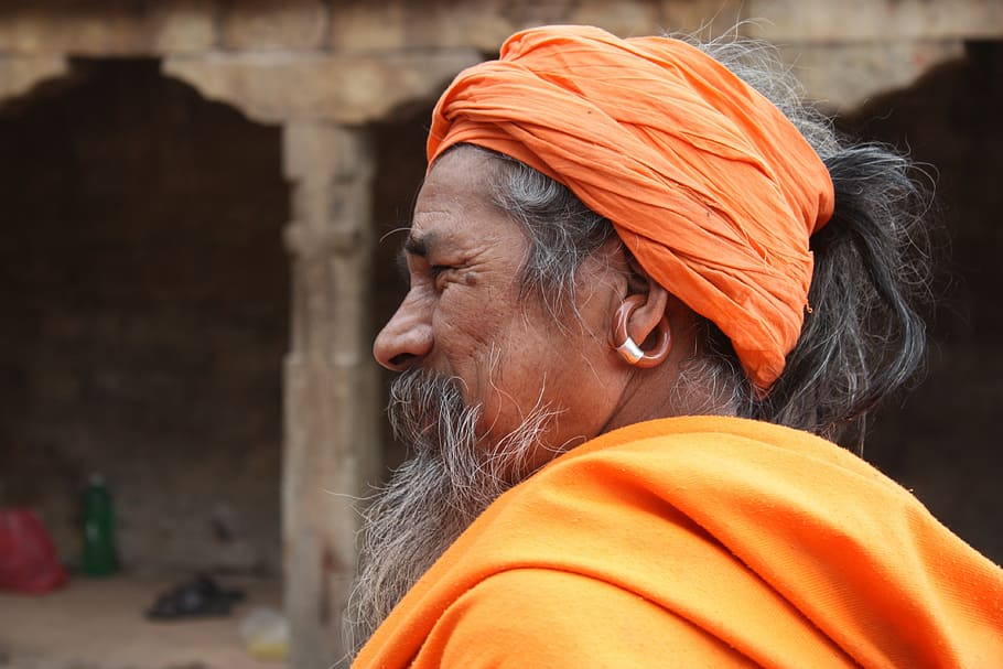 nepal, man, hindu, old, old man, orange color, one person, senior adult HD wallpaper