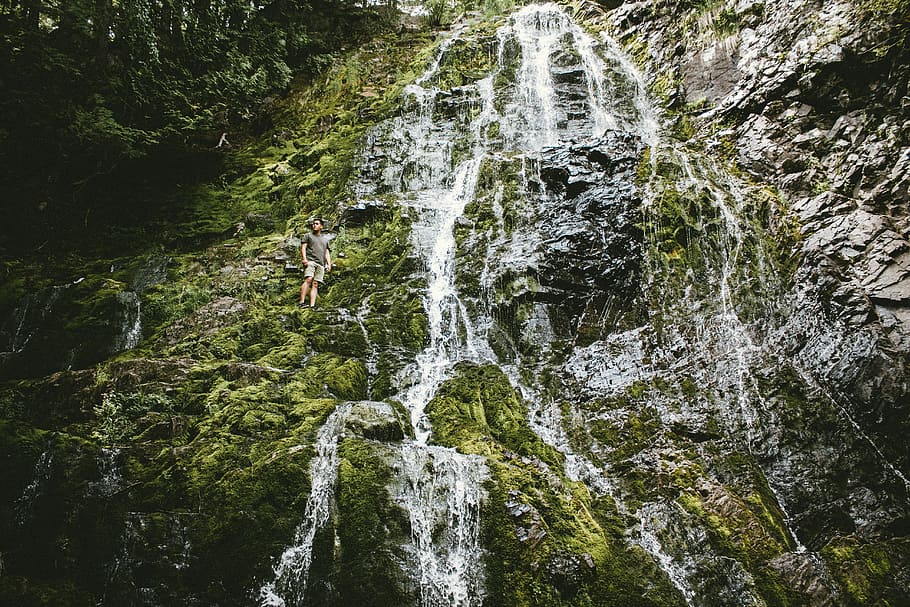water falls, waterfalls landscape, rock, mountain, cliff, beauty in nature HD wallpaper