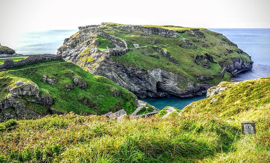 Sea, Coast, Cornwall, Rocks, Island, caves, rock - object, scenics HD wallpaper
