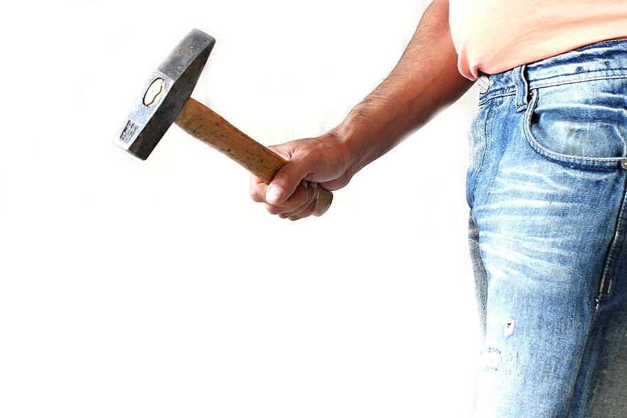 person holding pick hammer, employee, white, stone, man, chisel HD wallpaper