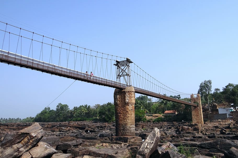 Hanging Bridge, Bridge, suspension bridge, ghataprabha river, HD wallpaper