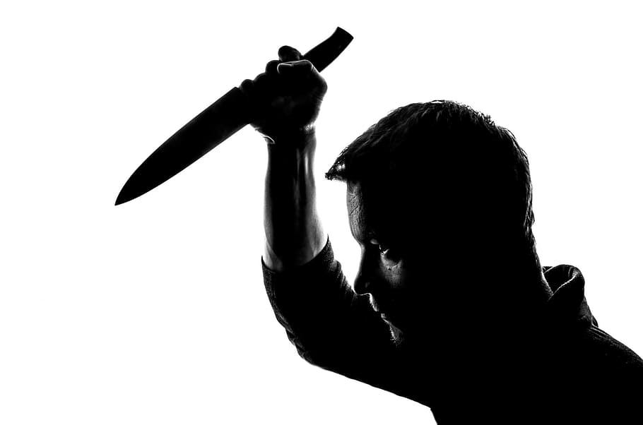 man in black collared shirt holding knife, people, stabbing, kill
