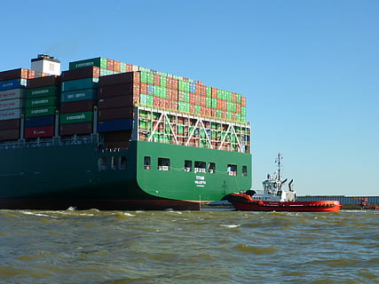Container Ship, Ship, Transport, tug, maritime, hamburg, freighter HD wallpaper
