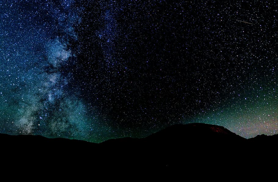 starry night, view, dark, sky, stars, galaxy, nature, mountain