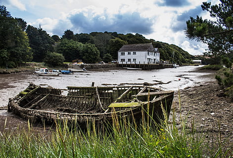 cornwall, gweek, estuary, river, boats, cornish, cottage, creek HD wallpaper