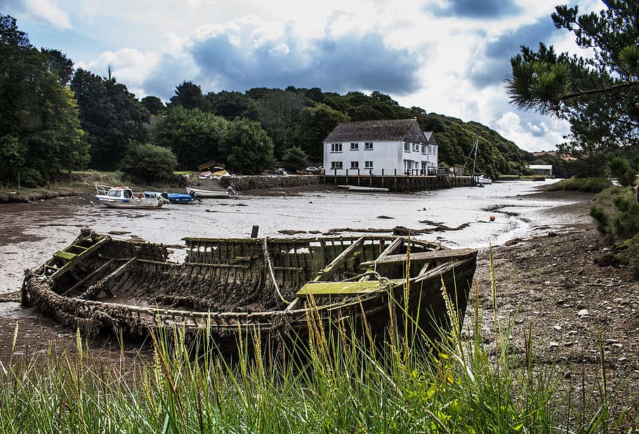 cornwall, gweek, estuary, river, boats, cornish, cottage, creek HD wallpaper