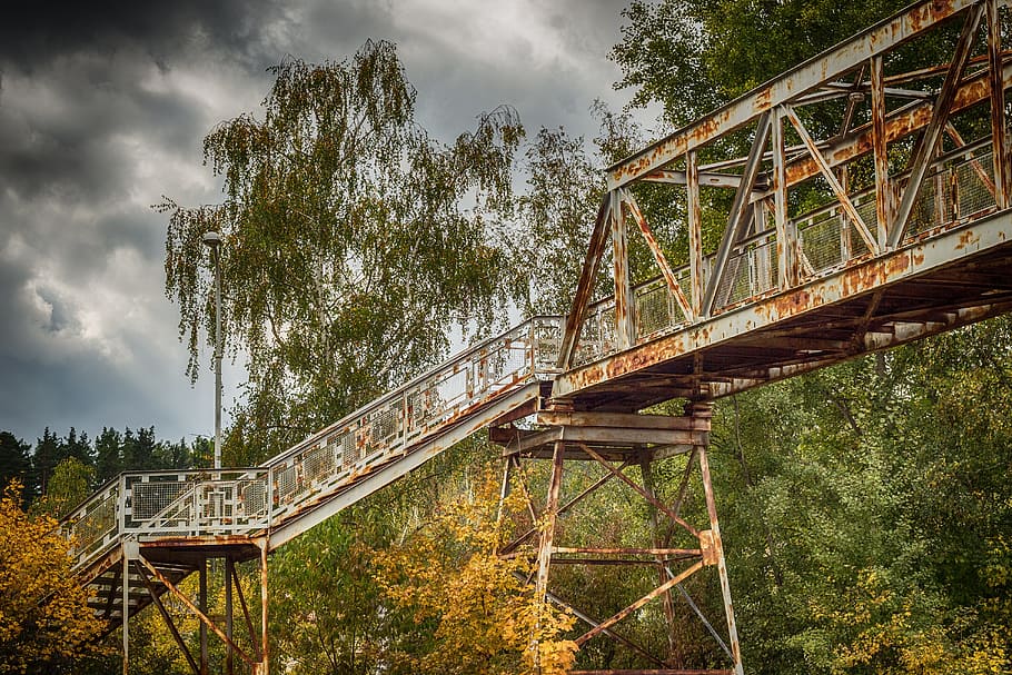 bridge, hdr, iron, tree, architecture, bridge - man made structure HD wallpaper