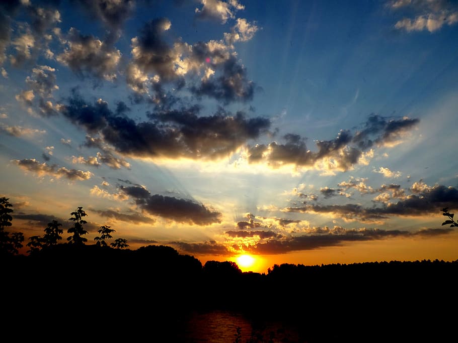 sunset, water, reflection, twilight, in the evening, shadow HD wallpaper