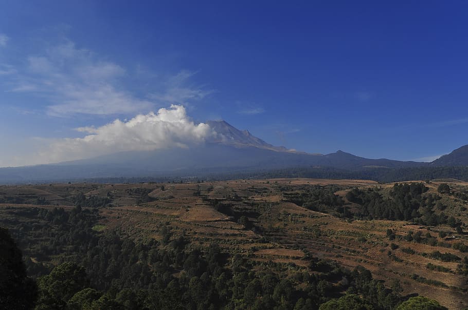 landscape, clouds, views, nature, mountain, volcano, snow, mountain landscape HD wallpaper