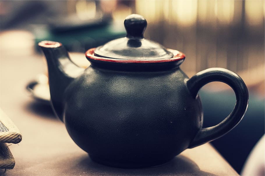black clay pot, teapot, ceramic, porcelain, beverage, kitchenware, HD wallpaper