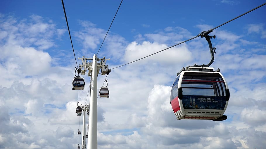 cable car, sky, transportation, travel, tourism, landscape HD wallpaper