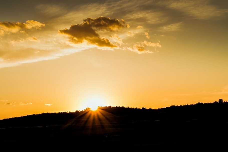 sunset, in the evening, cloud, the sky, country, orange, cloud - sky HD wallpaper