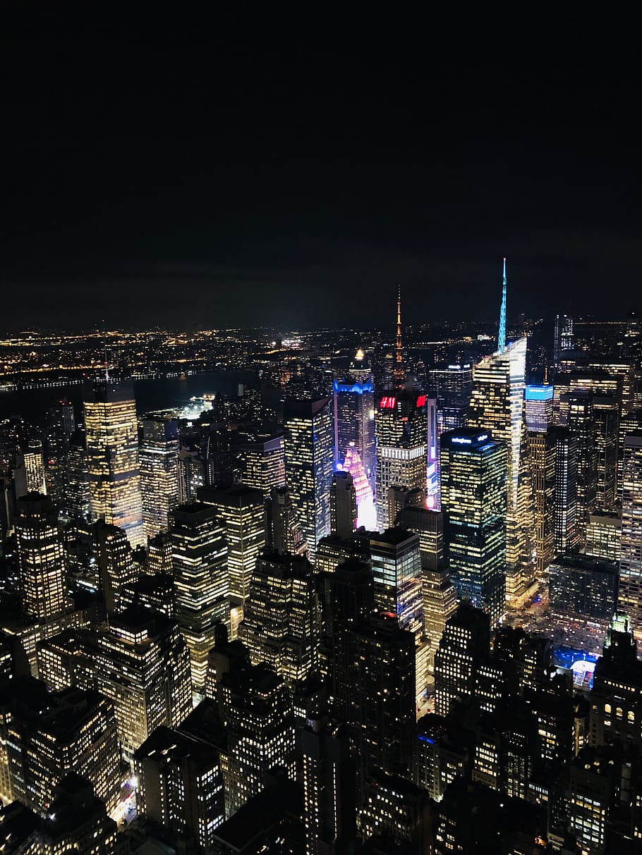 nyc, building exterior, architecture, city, cityscape, night HD wallpaper