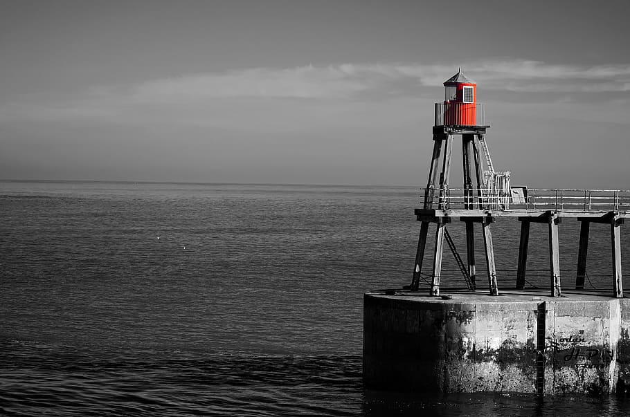 lighthouse near water, sea, element, wave, tranquil, vacation HD wallpaper