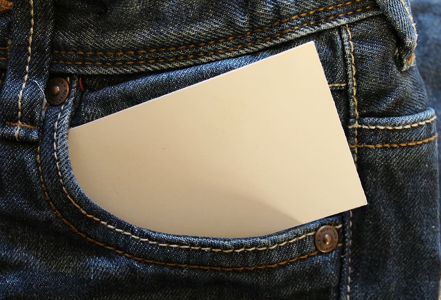 card on pocket, jeans, bag, business card, pants, list, stitched, HD wallpaper