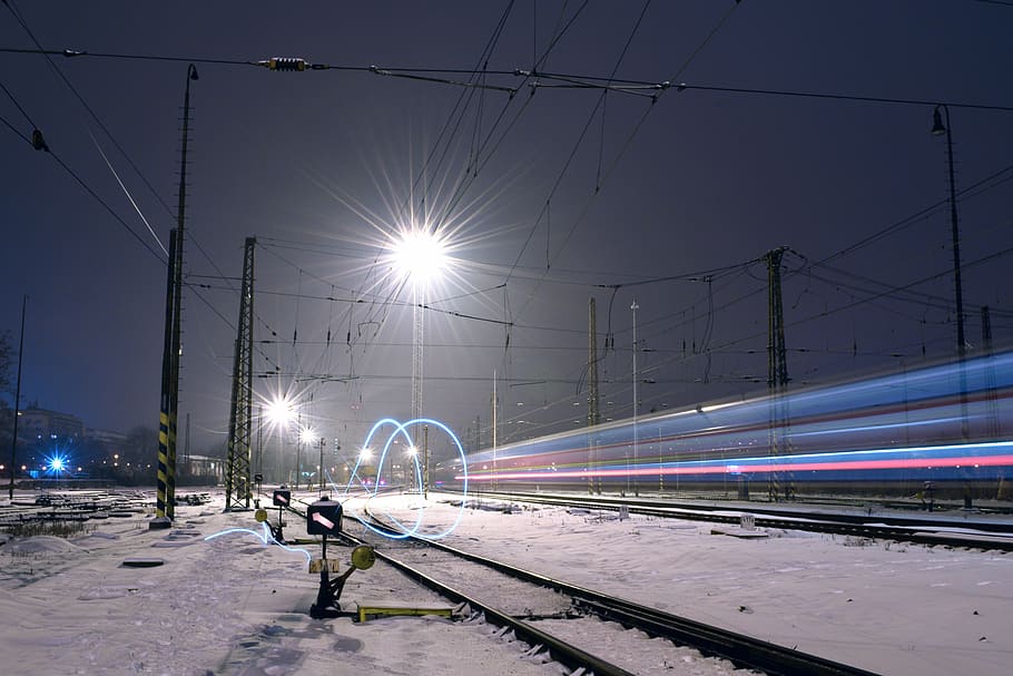prague, snow, night, lights, railway, station, winter, cold temperature HD wallpaper