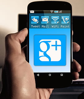 person holding black smartphone, google plus, mobile phone HD wallpaper