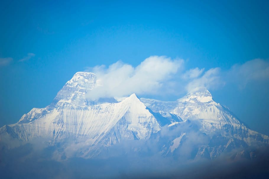 landscape photo of mountain with snow, mountain alsp under blue sky HD wallpaper