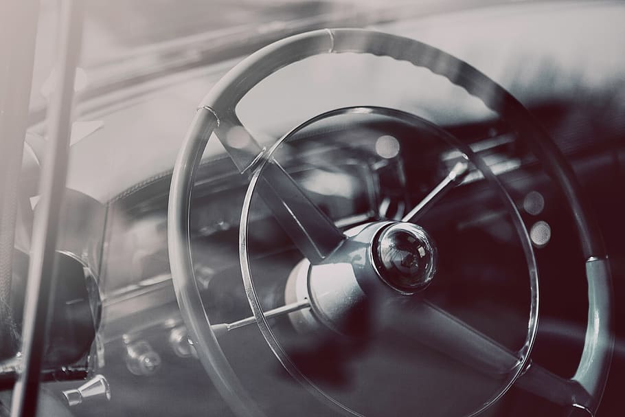Steering wheel from an old car, various, close-up, no people HD wallpaper