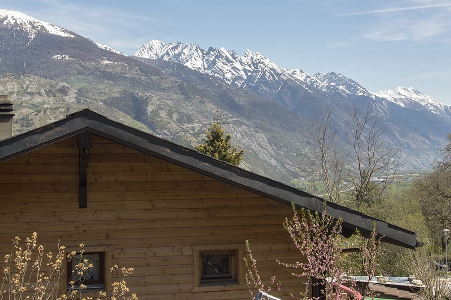 Online crop | HD wallpaper: snow, mountain, wood, nature, house, hut