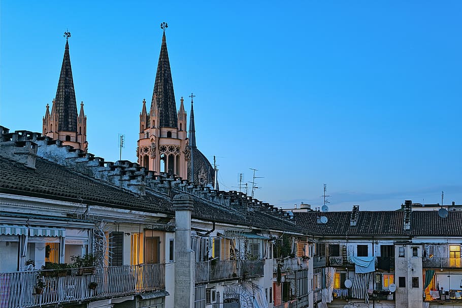 gray and white concrete castle under blue skies, italy, turin, HD wallpaper