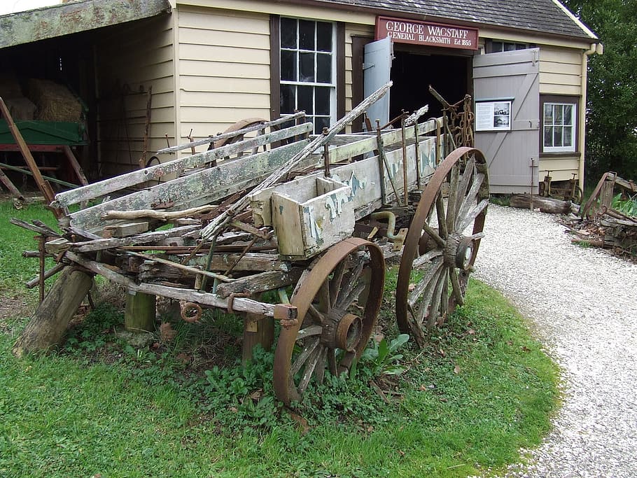 cart, wagon, wheel, wooden, antique, vintage, transport, rural, HD wallpaper