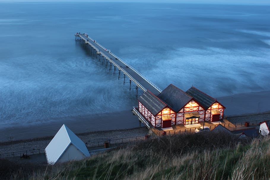 architecture, beach, building, dawn, dock, evening, house, jetty HD wallpaper