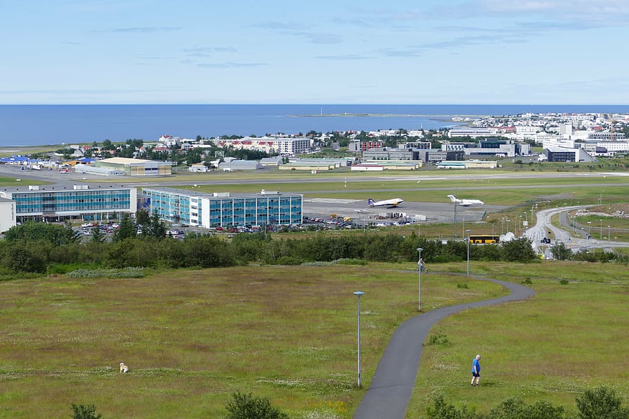 reykjavik, iceland, panorama, church, airport, mountains, atlantic, HD wallpaper
