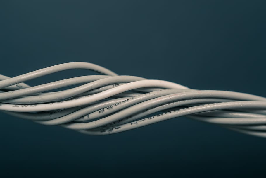 gray and white rolled cable, tangled gray and white cables, technology HD wallpaper