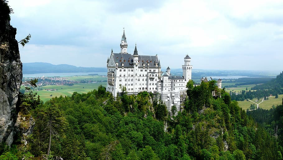 white building surrounded by trees, neuschwanstein, castle, summer, HD wallpaper