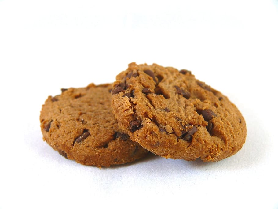 close up photo of two chocolate cookies, brown, chocolate chips, HD wallpaper