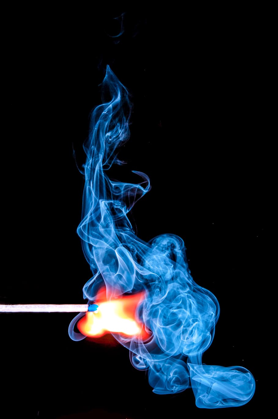 Lighted Match With Smoke on Black Background, burn, fire, flame HD wallpaper