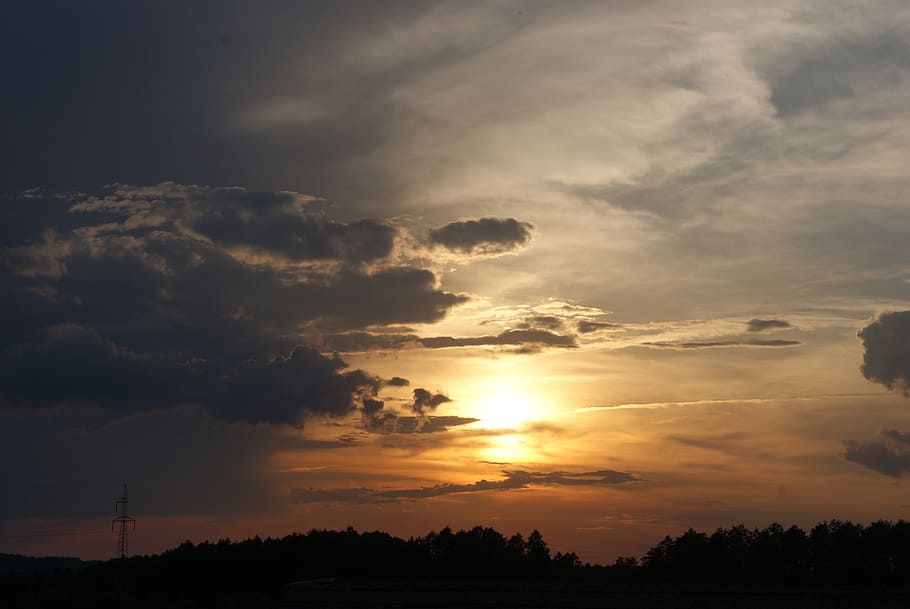 sunset, village, forest, evening, poland, clouds, sky, landscape HD wallpaper