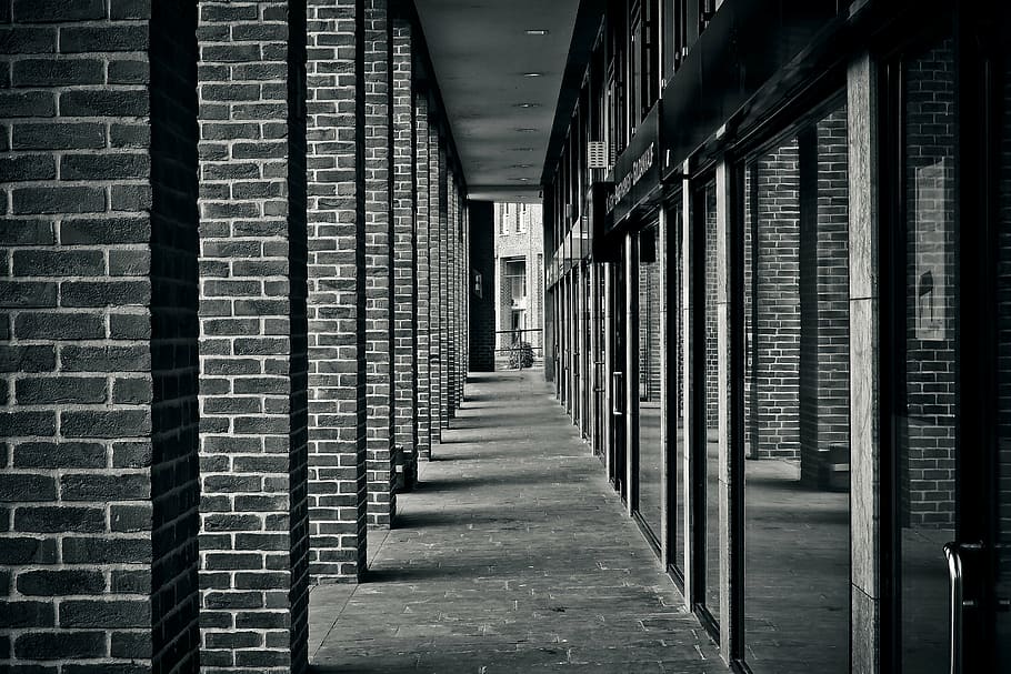 architecture, columnar, building, arcade, pillar, passage, brick HD wallpaper
