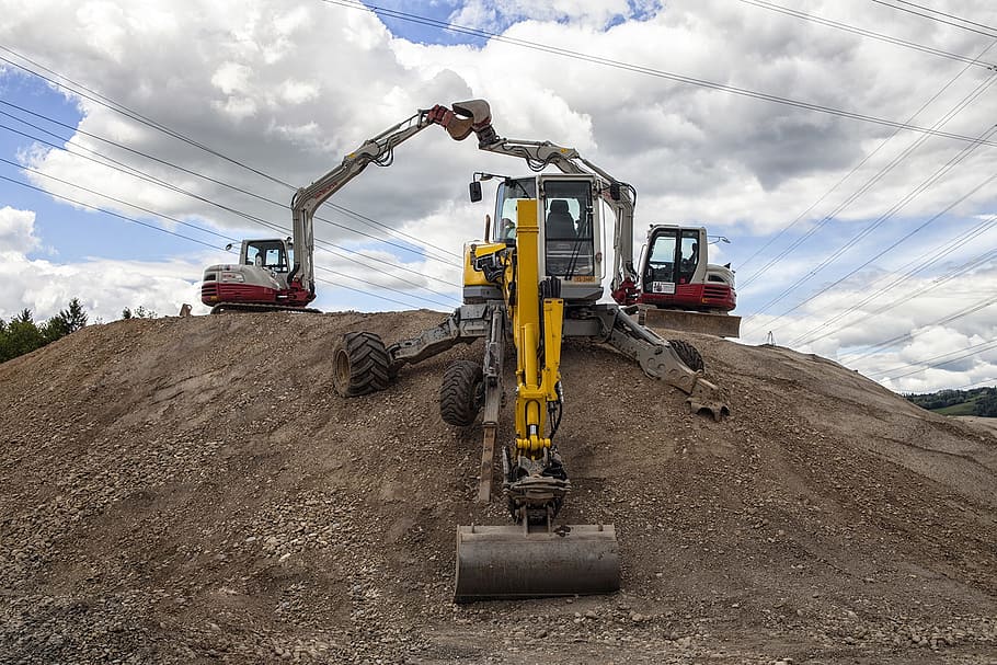 machine, excavators, tractor, earth, industry, horizon, technology HD wallpaper