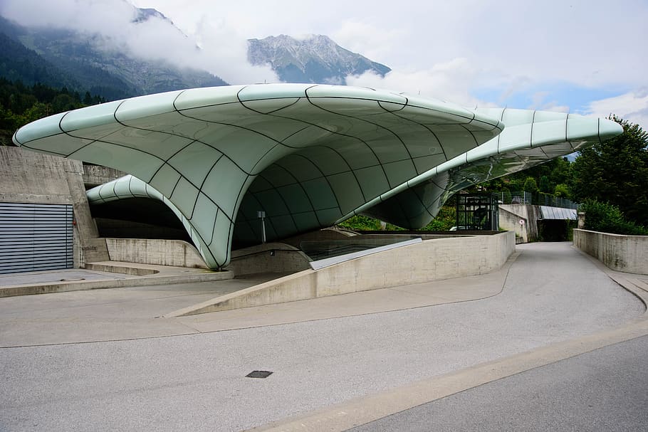 architecture, modern, zaha hadid, hungerburgbahn track, mountain station, HD wallpaper