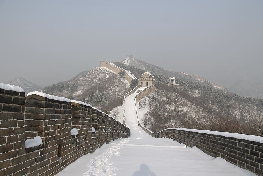 snow, winter, mountain, cold, tourism, china, the great wall of china, HD wallpaper