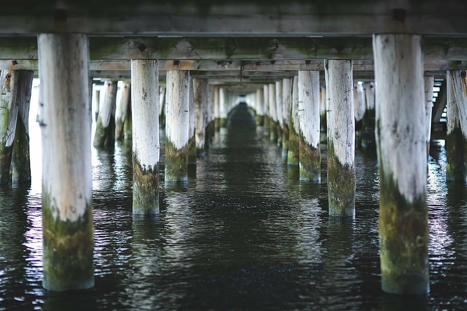 under the bridge closeup photo, pier, molo, sea, water, sopot HD wallpaper