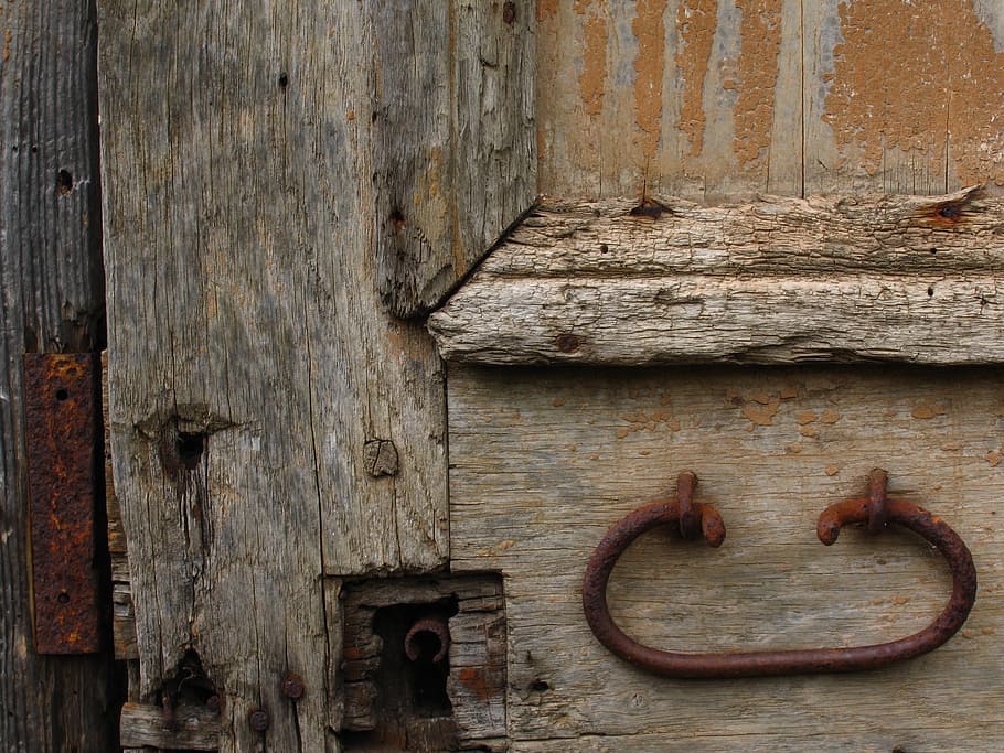door, wood, lock, rust, wooden door, handle, nail, antique HD wallpaper