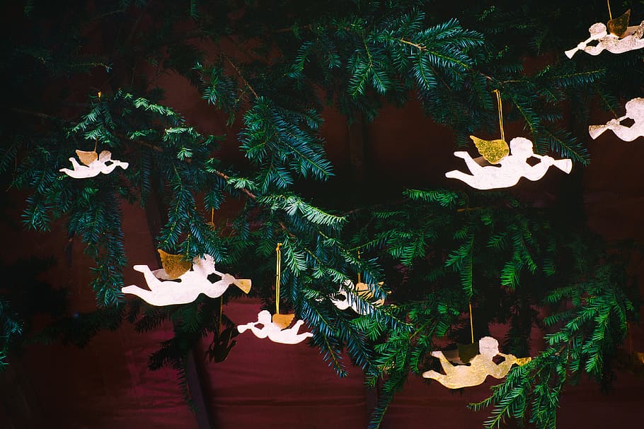 Christmas angels, arts and Entertainment, objects, tree, backgrounds HD wallpaper
