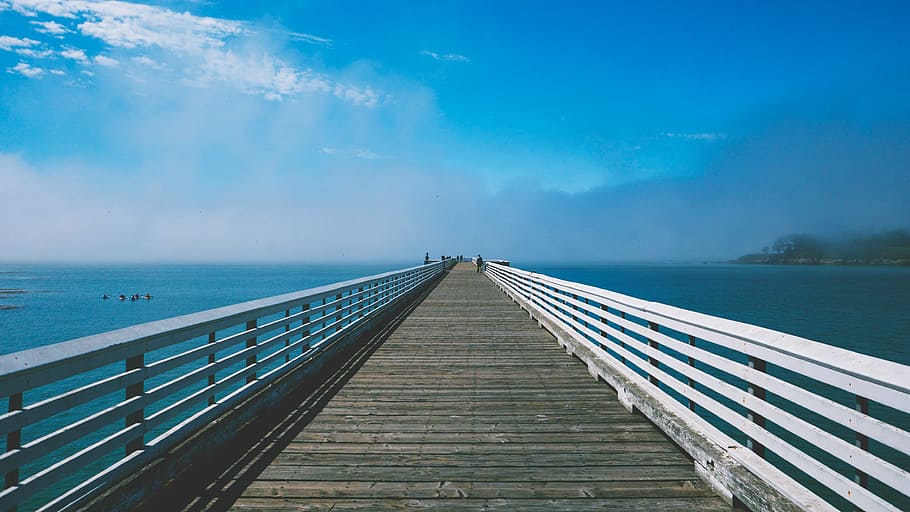 white wooden boardwalk during daytime, brown, dock, near, calm, HD wallpaper