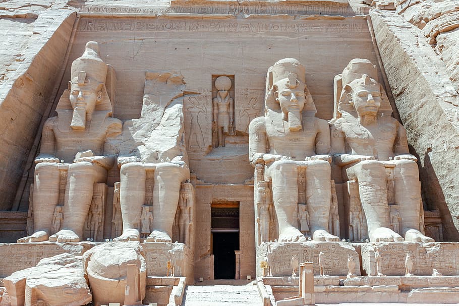 ancient pharaoh sitting monument, Egyptian monument, temple, abu simbel HD wallpaper