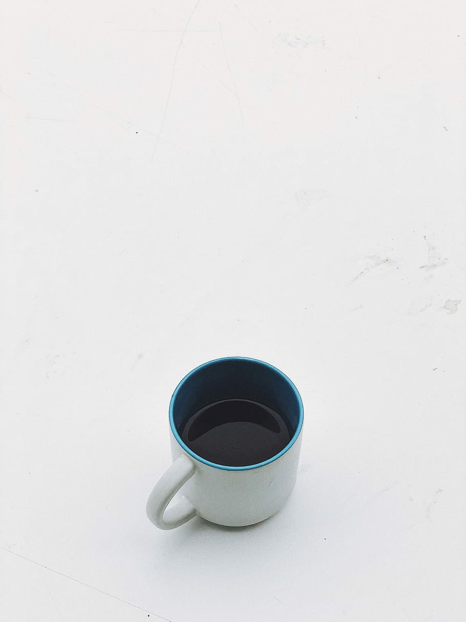 half filled black coffee, coffee cup, mug, drink, beverage, minimal HD wallpaper